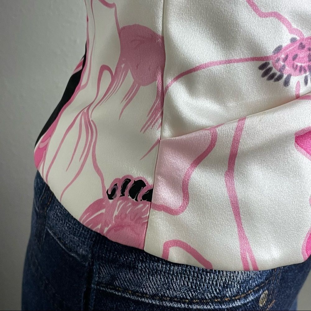 Kay Unger New York Silk Bustier Pink Off-White Black Floral Strapless Top Size 4 - Picture 4 of 16